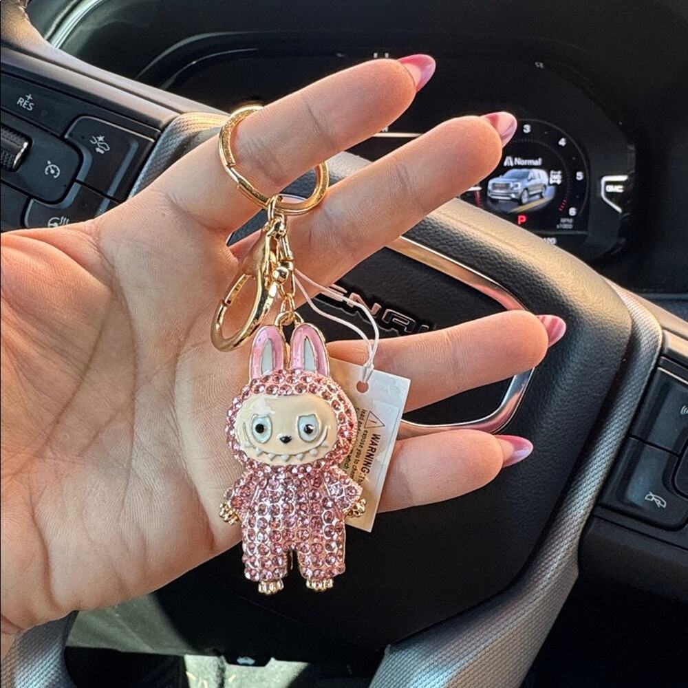 Labubu Paved Cute Crystal Bunny Keychains Pink